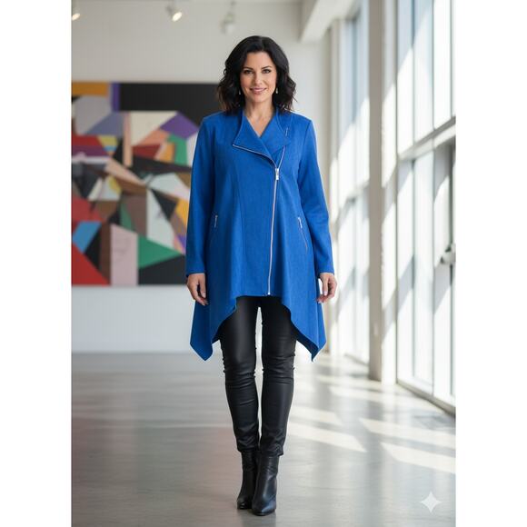 NWT Feratelli Womens S Biker Moto Artsy Edgy Boho Faux Suede Draped Jacket - Picture 2 of 10